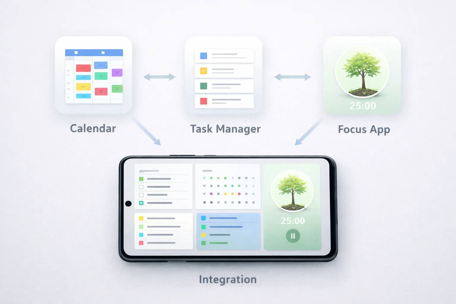 Integrated productivity system using multiple Android apps efficiently