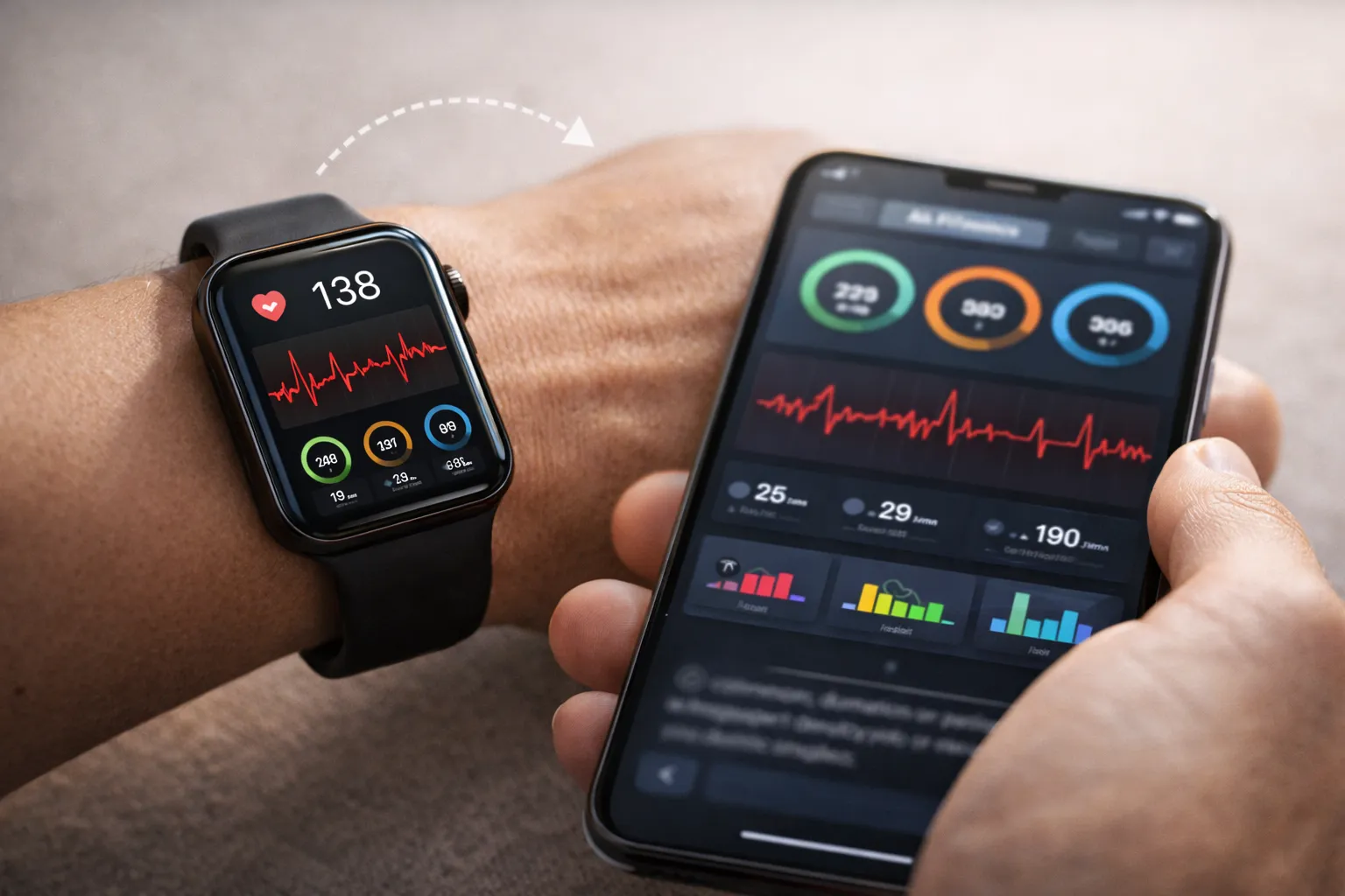 AI fitness app synced with smartwatch for real-time health tracking