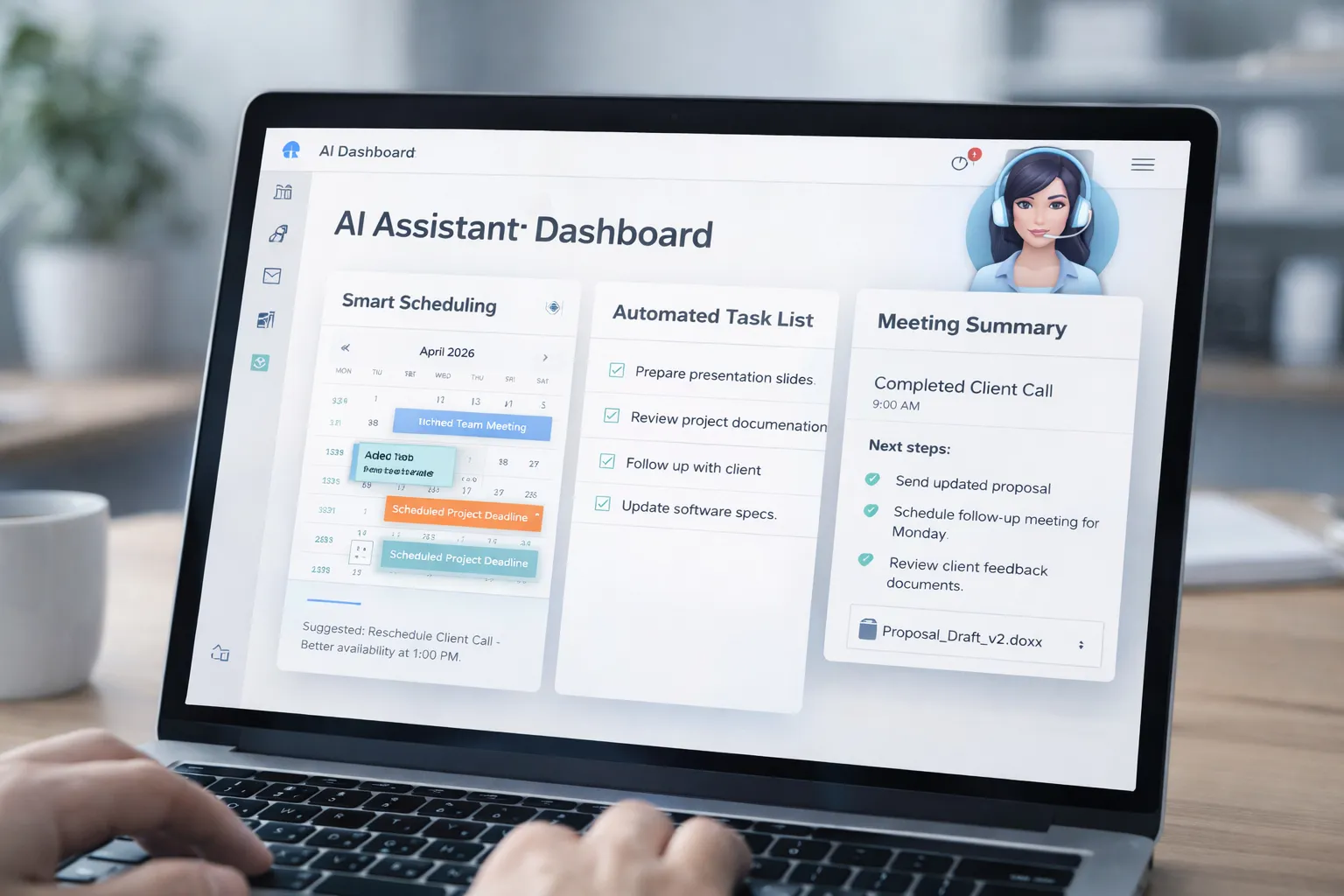 AI productivity dashboard with smart scheduling and task automation for remote work