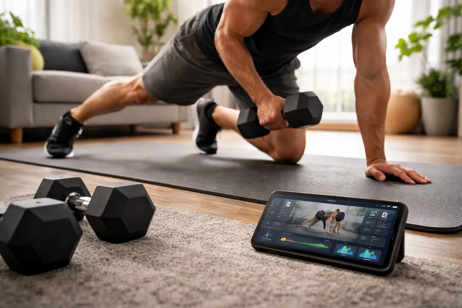 AI workout app guiding strength training and home workouts