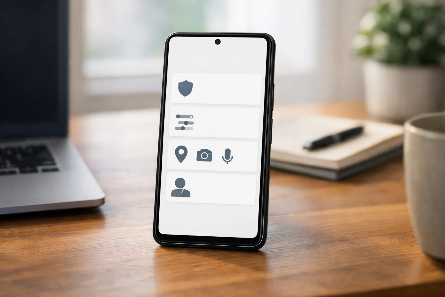 Android phone showing app permission and privacy settings on the screen
