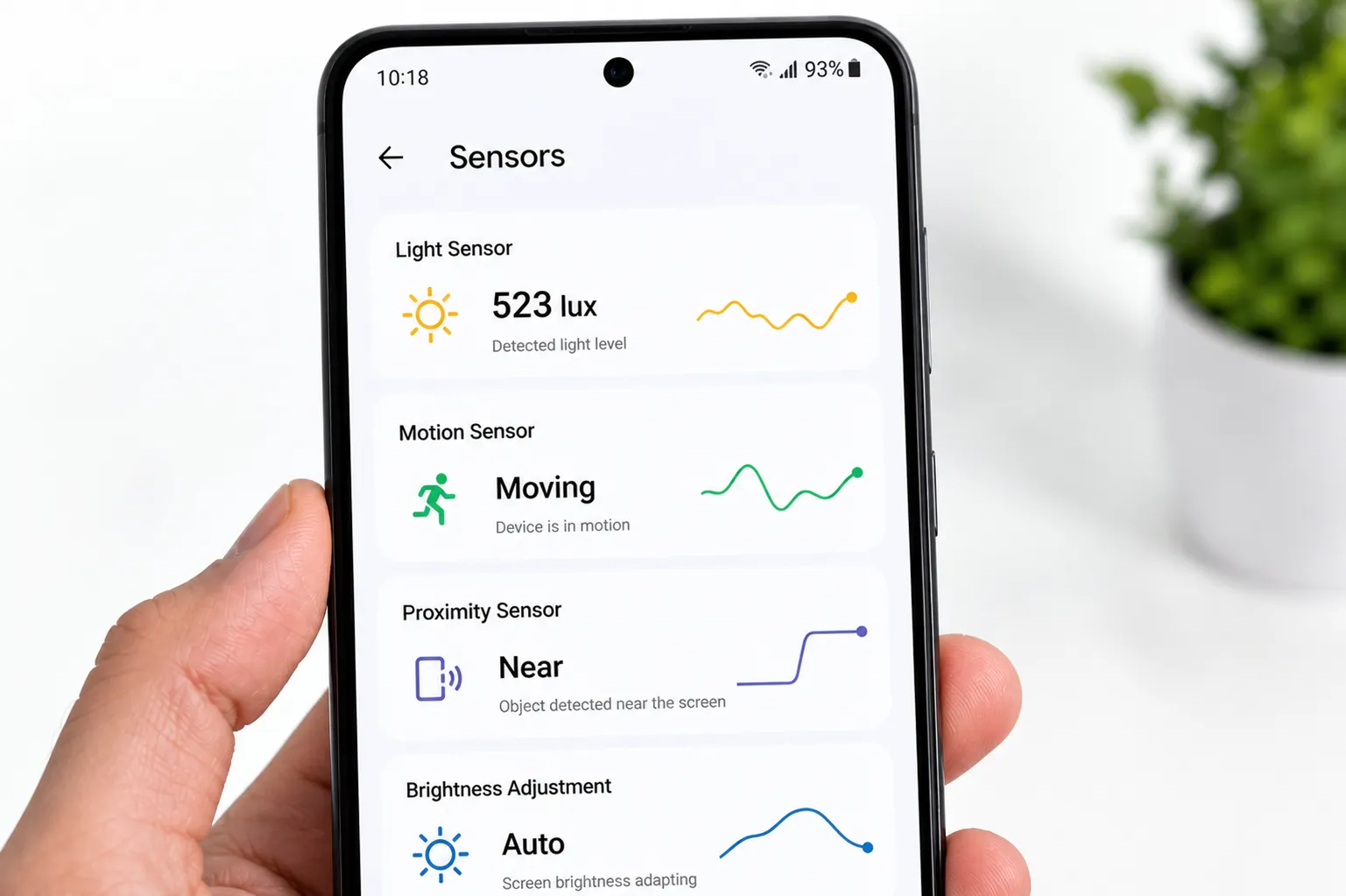 Android mobile sensors working example showing light and motion detection