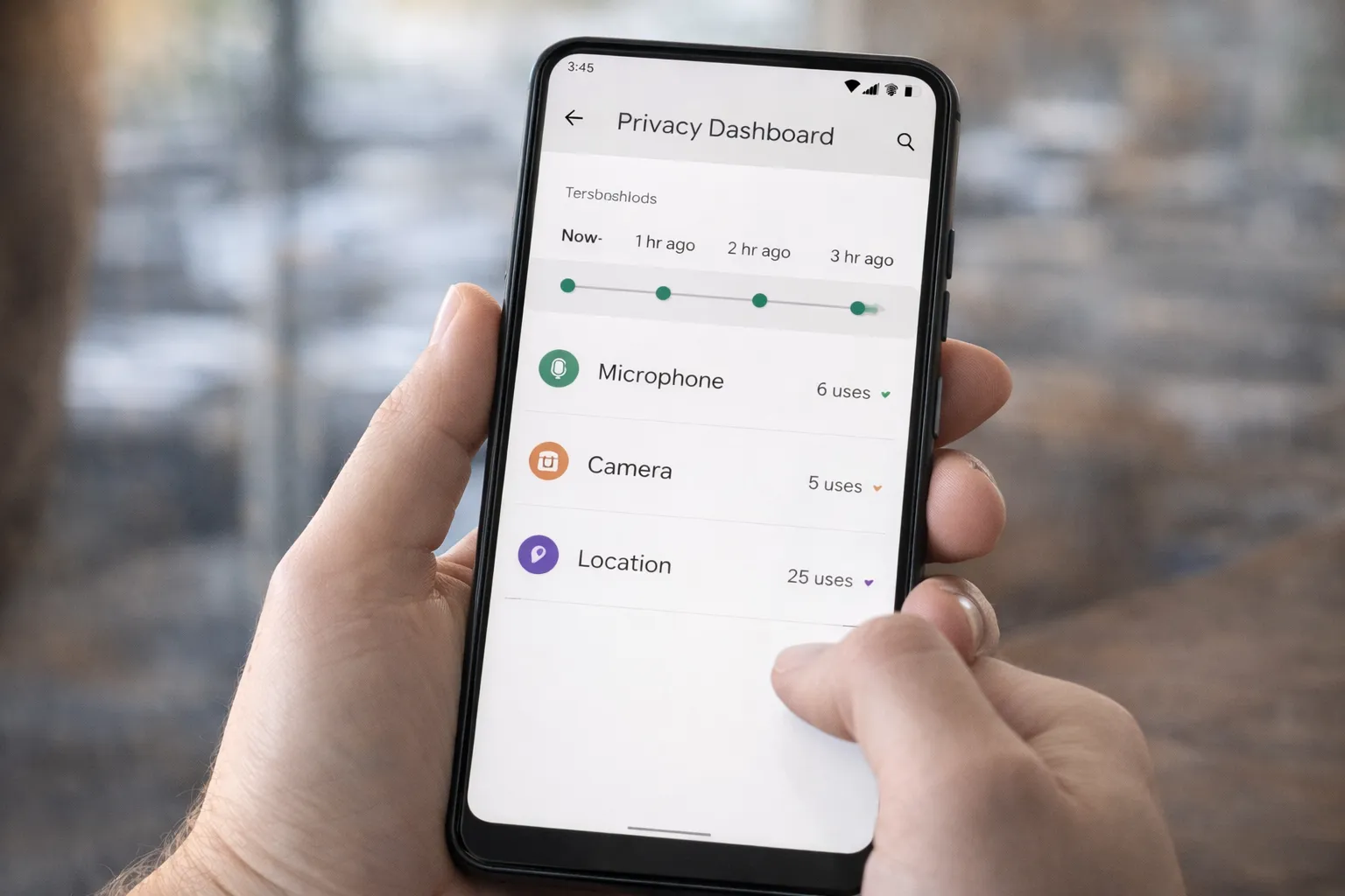 Android Privacy Dashboard showing app permission usage