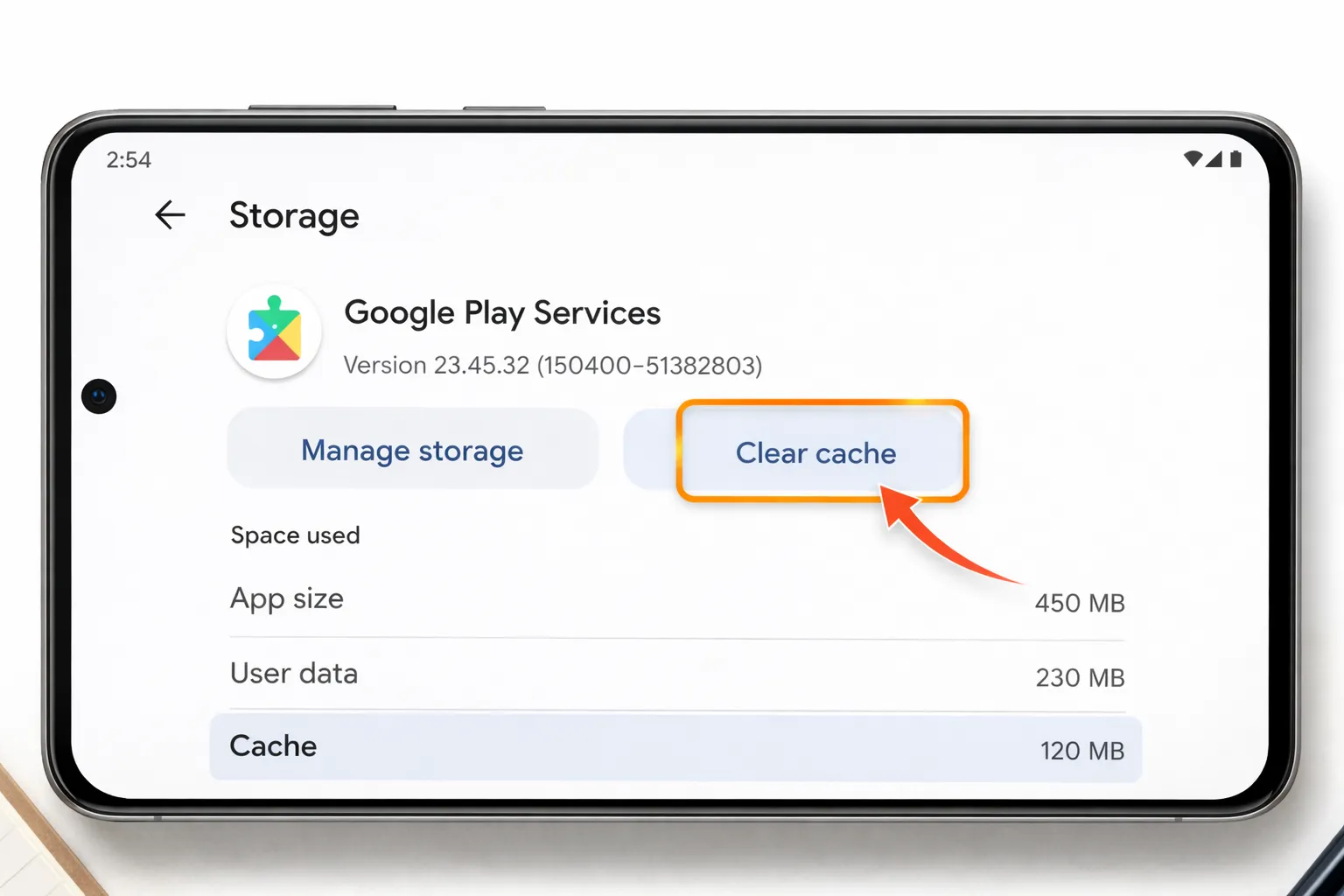 Clear Google Play Services cache in Android settings
