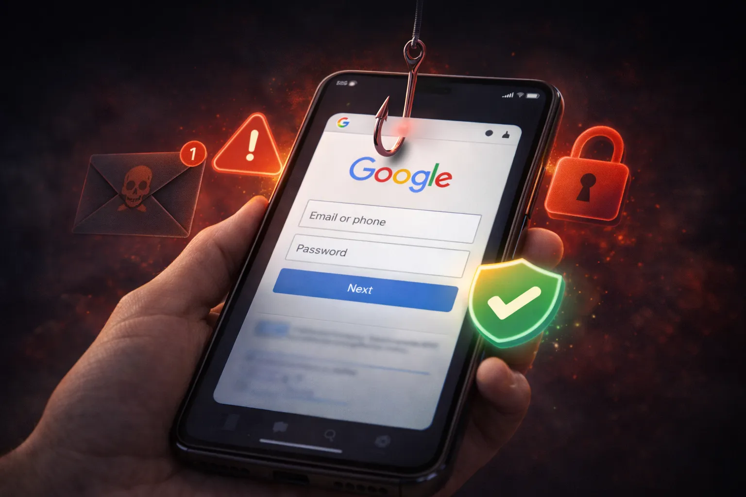 Phishing attack example showing how Google accounts get hacked