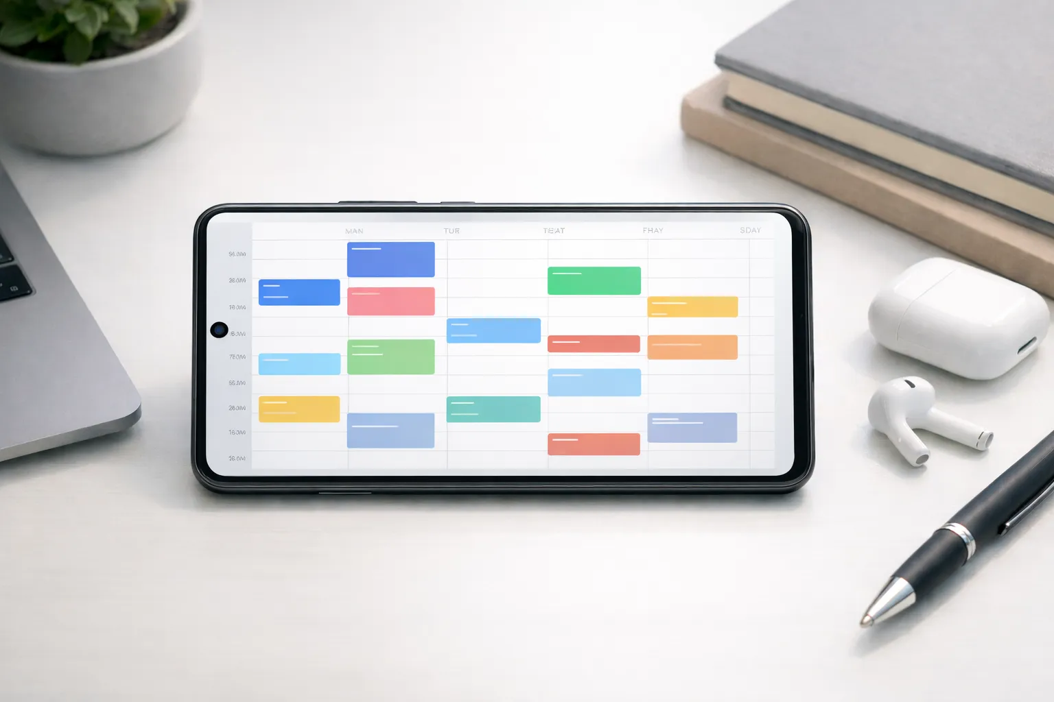 Calendar scheduling and time blocking concept for managing daily routines on Android