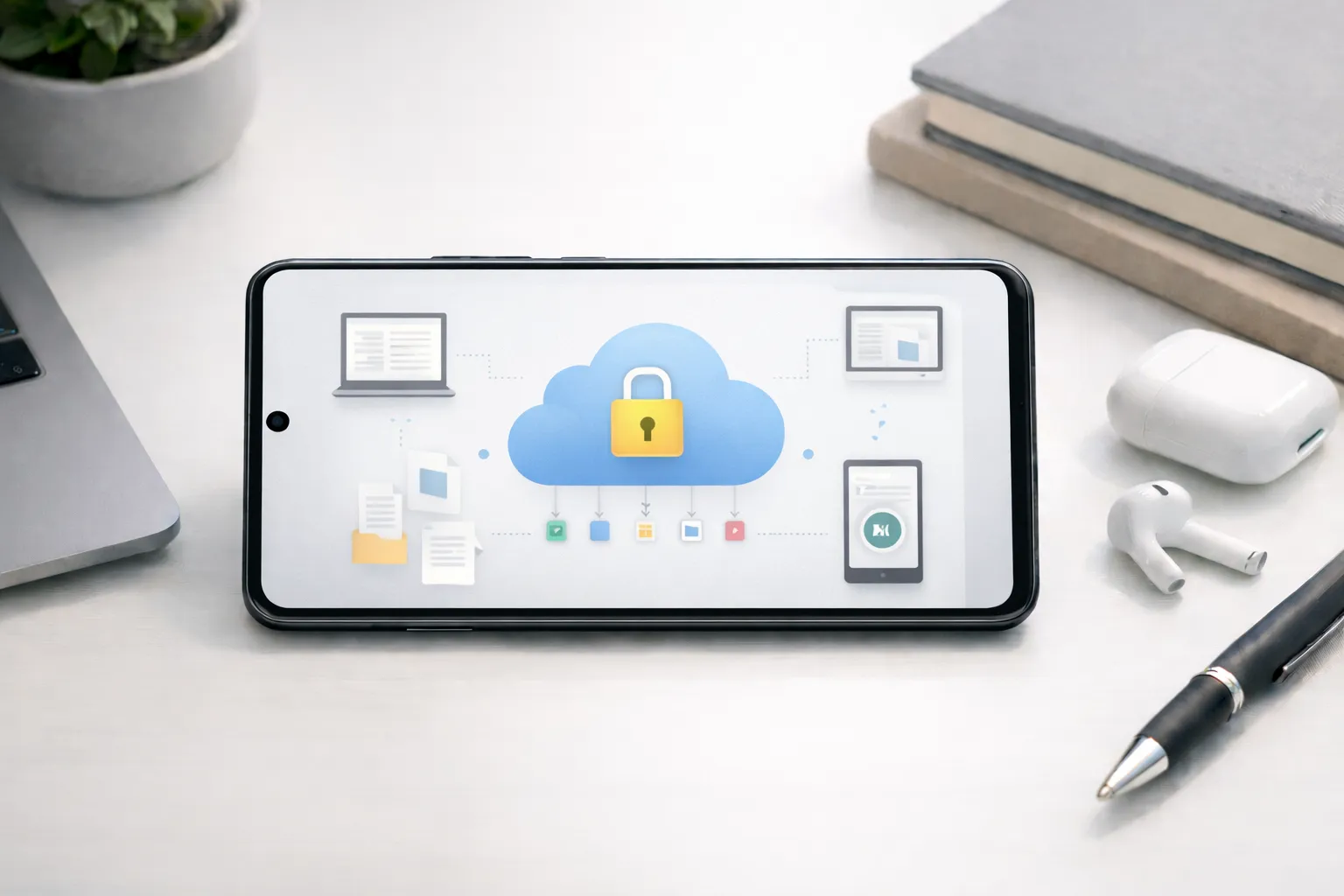 Cloud storage and file synchronization concept using Google Drive on Android