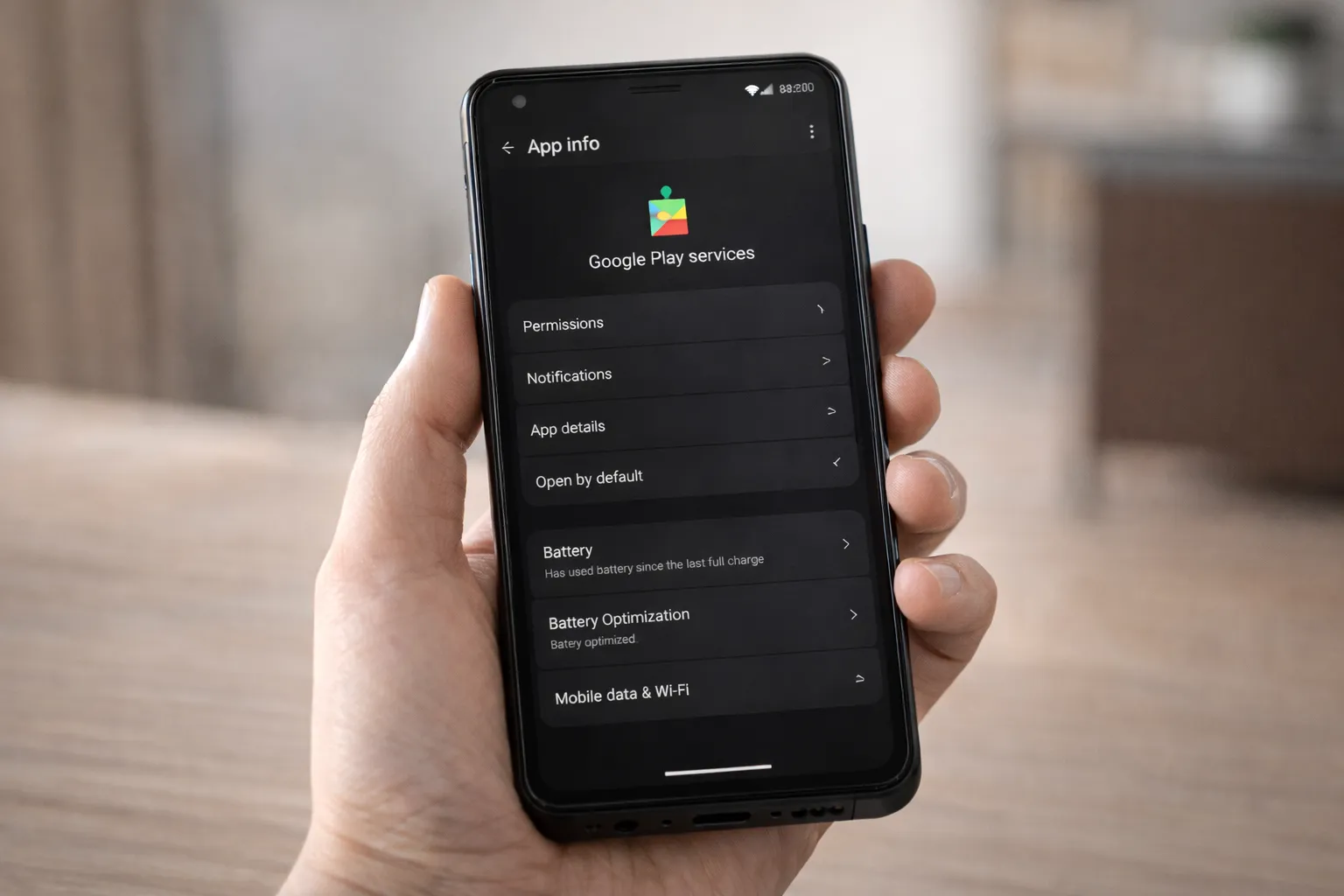 Google Play Services battery optimization settings on Android