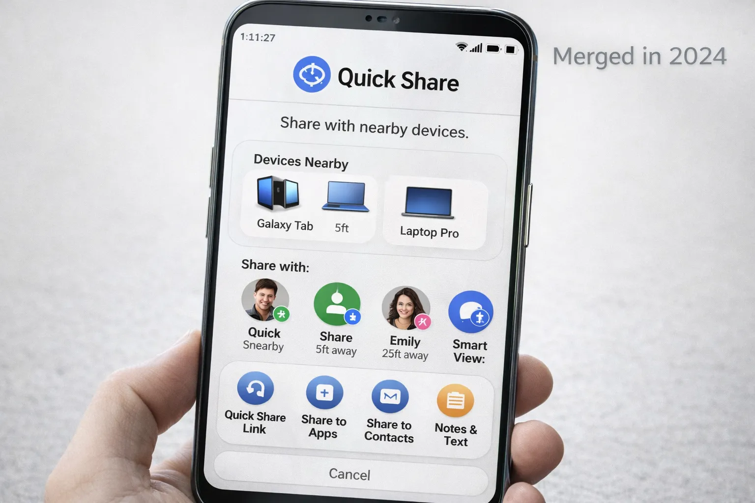Quick Share interface after Nearby Share merger 2026 update