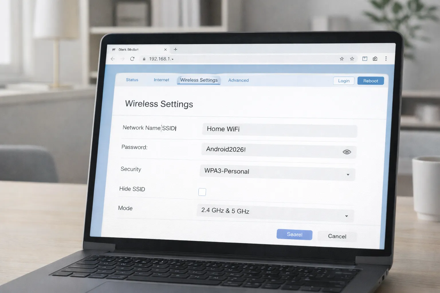 Router admin panel showing WiFi password settings
