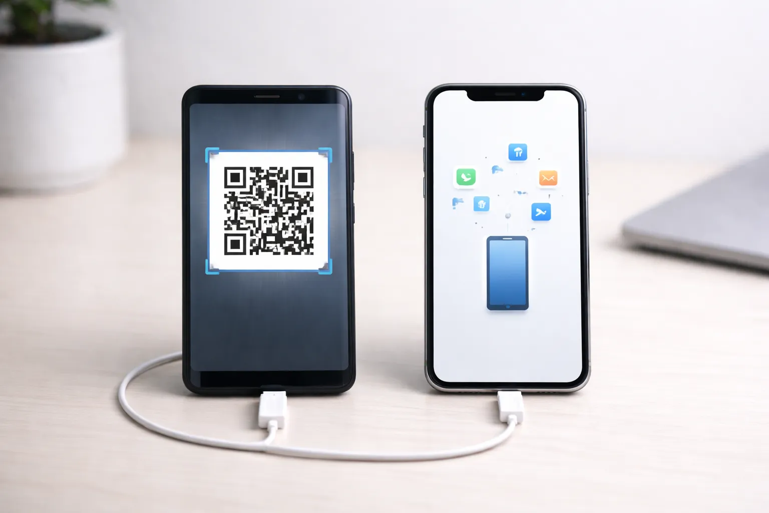 Transfer WhatsApp chats from iPhone to Android using cable and QR code