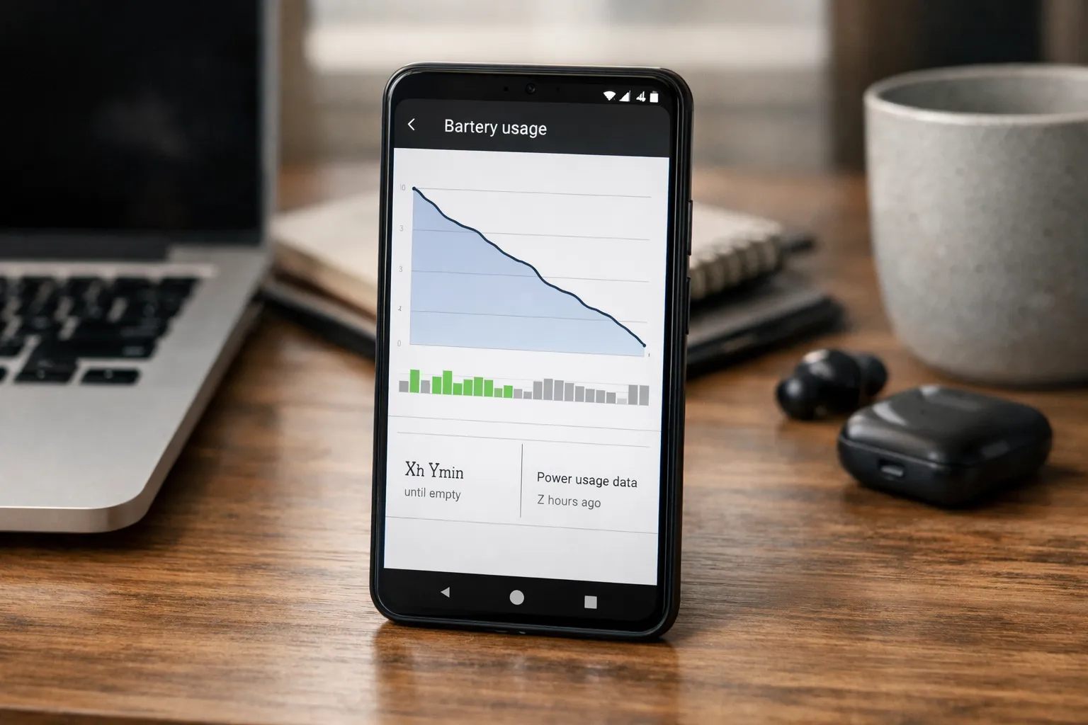 Android phone showing battery usage and battery health indicators